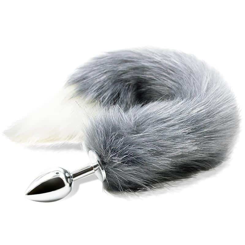 Plug Anal Con Cola Gris Y Blanco Talla S 1 2 plug anal con cola gris y blanco talla s