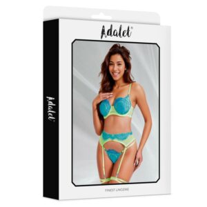 3 harlow set sujetador tanga liguero y liga amarillo y azul